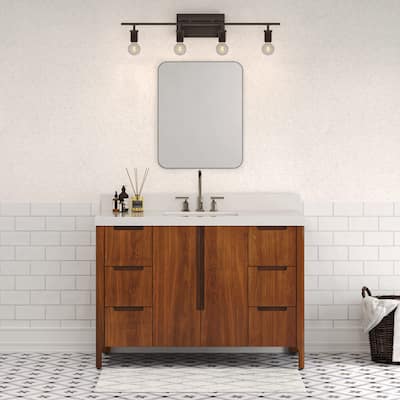 Sequoia 48 In. Single Sink Whitebrook Quartz Countertop Bath Vanity in Noir Juglans