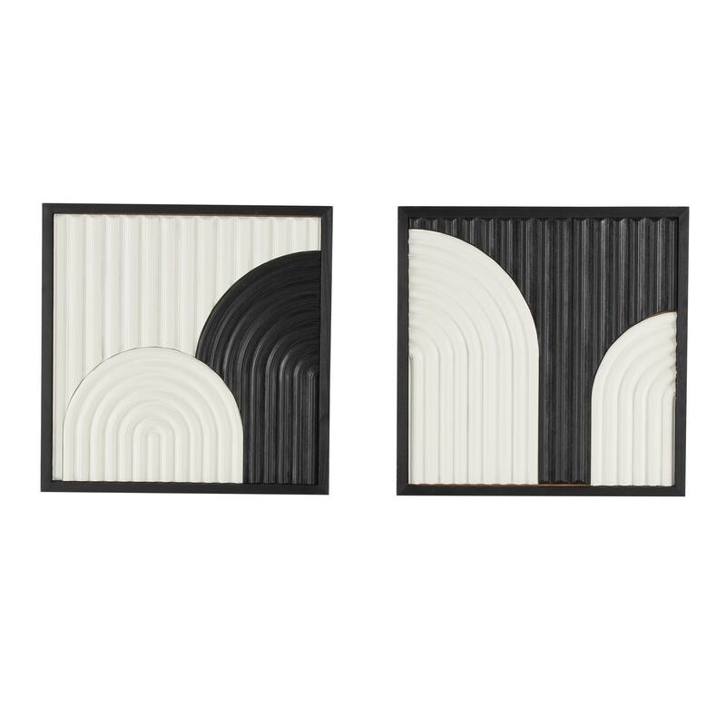 White Wood Handmade Overlapping Arches Geometric Home Wall Decor with Black Frame (Set of 2)