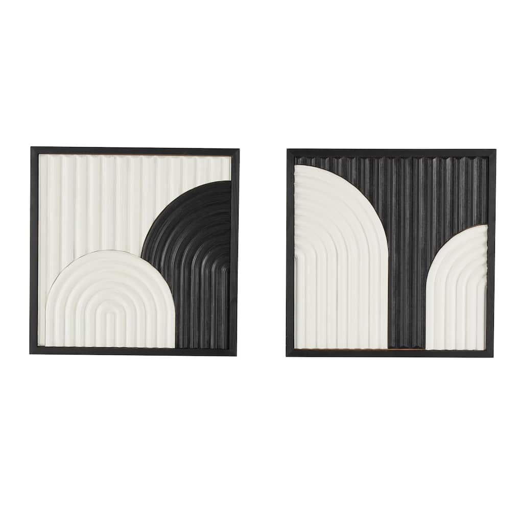 Wood Geometric Handmade Overlapping Arches Home Wall Decor with Black Frame - Set of 2 White - Roche River Decor