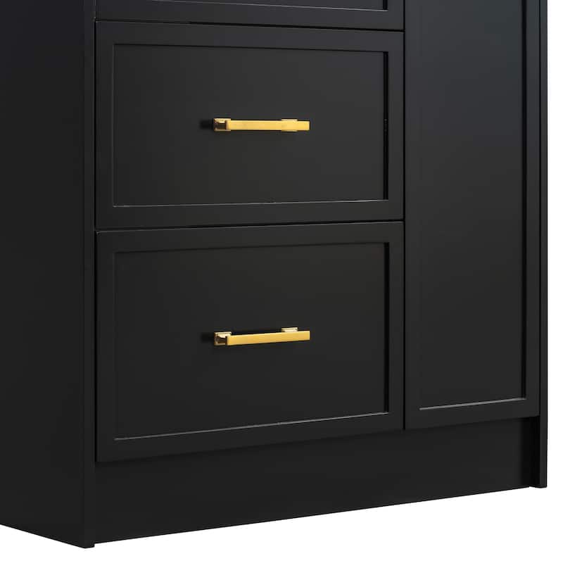 GDFStudio - Hera Classic 30" Black Bathroom Vanity Set - Floor Standing, 3 Drawers with Double-Layer & Gold Handles