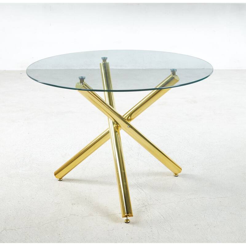 Dining Table with Metal Leg and Glass, Modern Space Saving Kitchen Table for Living Room