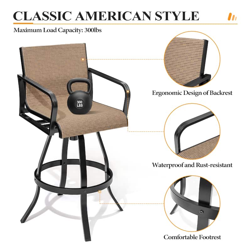 Outdoor Patio Aluminum Barstools Bar Height Bar Stools Swivel Bar Chairs Set of 2/4
