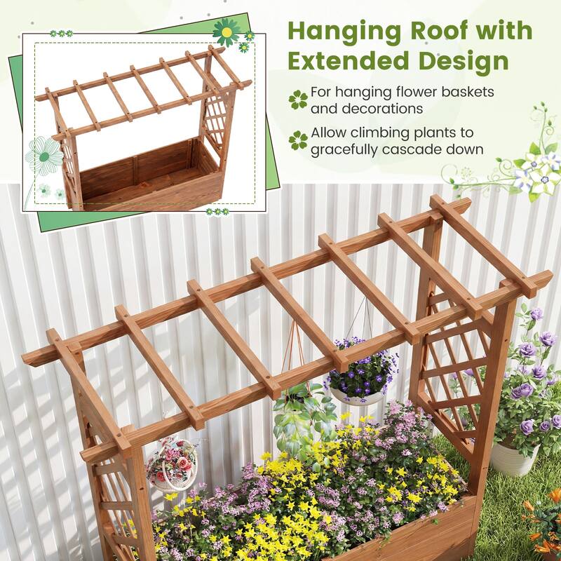 Gymax 2PCS Wooden Raised Garden Bed/ Lattice Trellises Hanging Roof