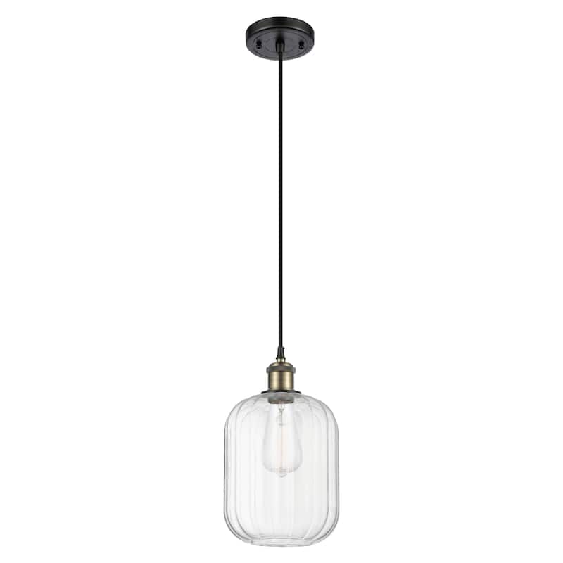 Innovations Lighting Endless Possibilities Ballston - Preston - 1 Light 7" Jar Shade Cord Hung Mini Pendant - Clear/Black Antique Brass