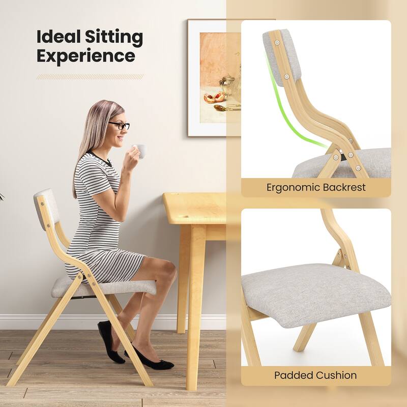 Gymax Folding Dining Chairs Set of 4 Wooden Table Chairs w/ Padded