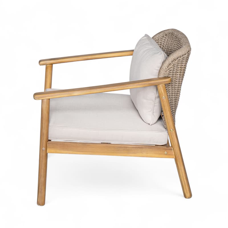 Christopher Knight Home - Camille 2-Piece Outdoor Acacia Wood Patio Club Chair with Woven Rope Backrest & Deep Seating
