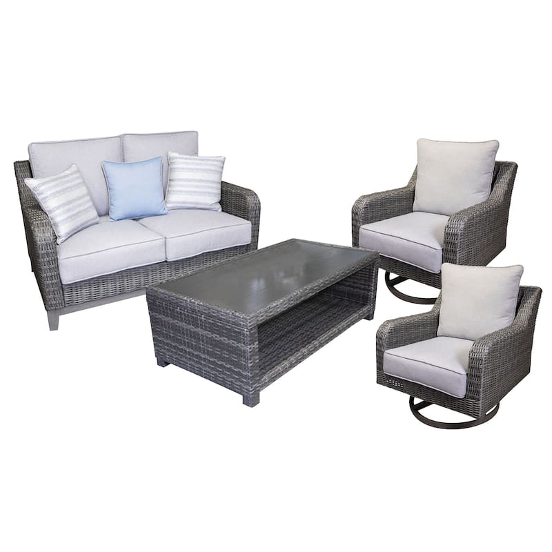 Signature Design by Ashley Elite Park Gray Outdoor Loveseat, Lounge Chairs and Cocktail Table - 56"W x 35"D x 38"H