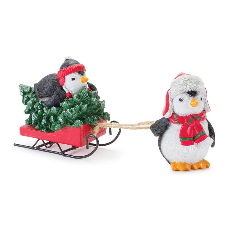 Set of 2 Playful Penguin with Sled Christmas Tabletop Figurines 8.75"