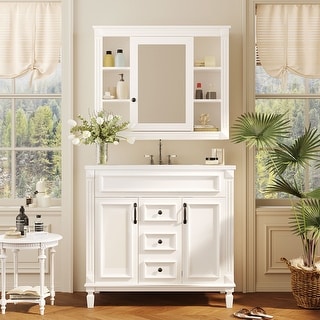 36" Bathroom Vanity with Top Sink, Mirror Cabinet, Modern Bathroom Storage Cabinet with 2 Soft Closing Doors and 2 Drawers