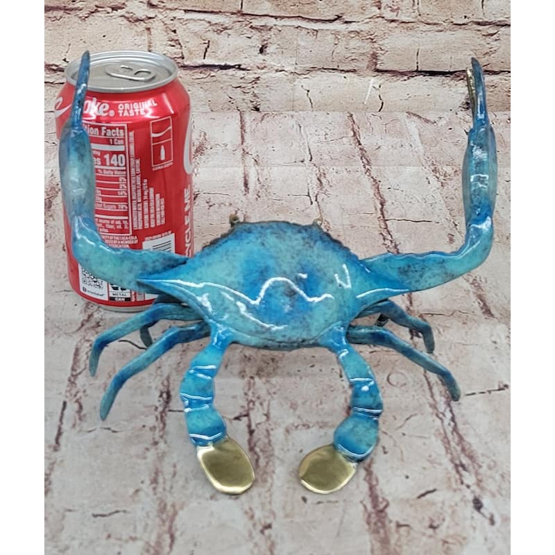 Bronze Blue Crab Sculpture Figure Figurine Original Art Glazed Colorful Patina 4 Inches X 8 Inches