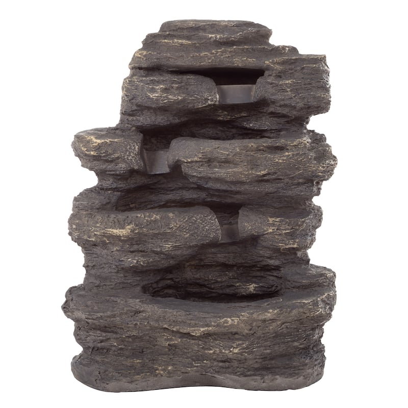Nature Spring 3-Tier Outdoor Cascading Faux Rock Waterfall Fountain - 18.3" x 12.3" x 23"