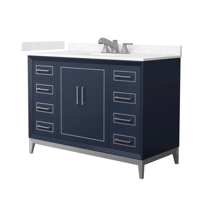Wyndham Collection WCH5151-48S-VCA-US3MXX Marlena 48" Free Standing - Dark Blue / Carrara Cultured Marble Top / Brushed