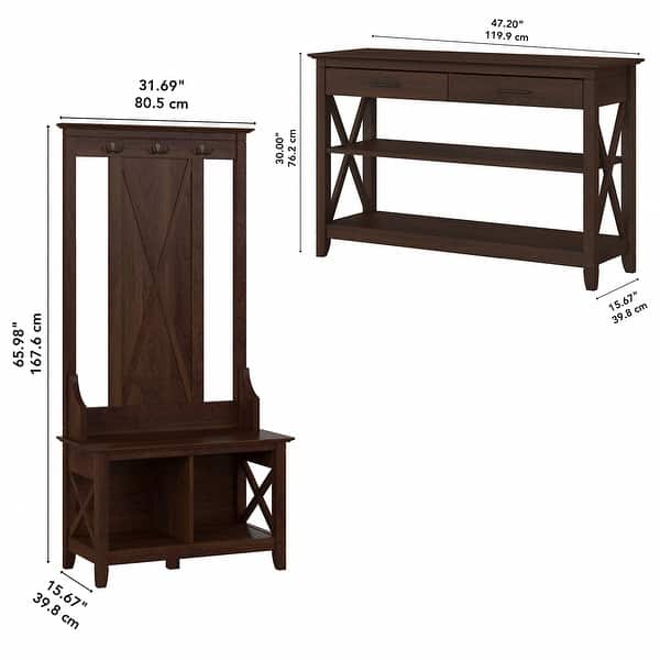 dimension image slide 3 of 12, Key West Entryway Storage Set with Console Table by Bush Furniture