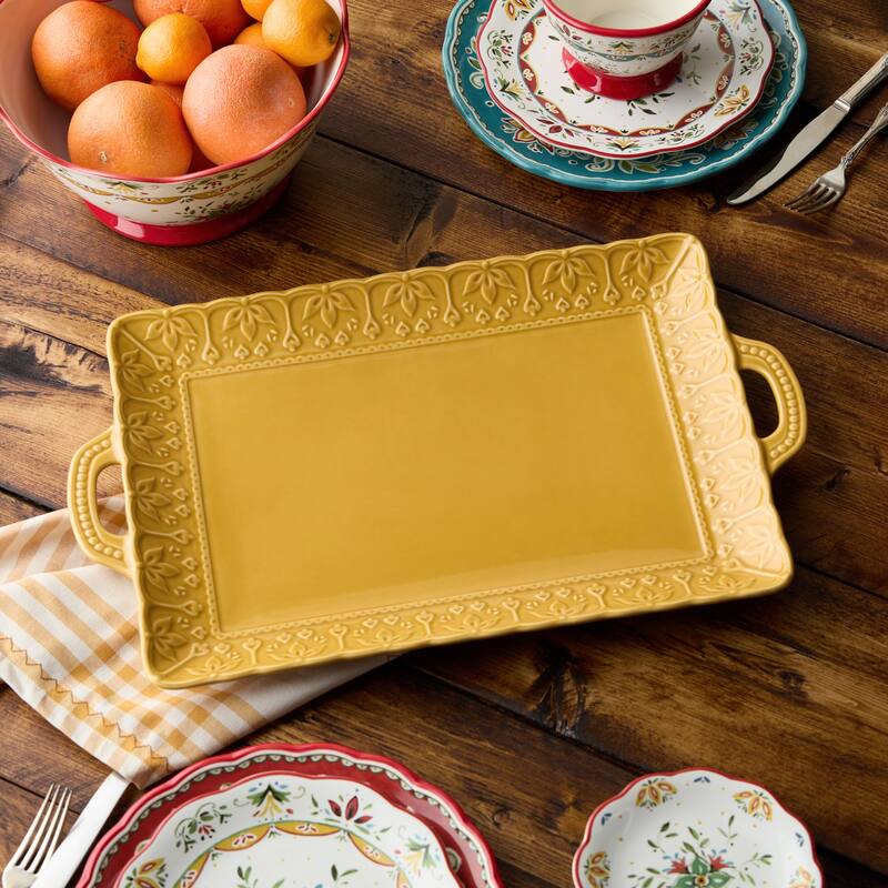 Certified International Provence Embossed Rectagular Platter w/Handles - 20"W x 12.5"D x 1.5"H