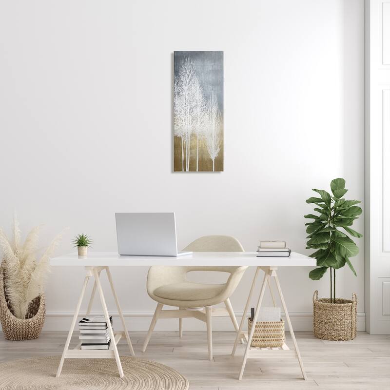 Stupell Tall Tree Line Bare White Trees over Abstract Pattern Canvas Wall Art - Brown