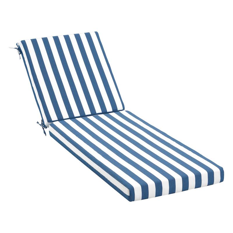 Outdoor Patio Lounge Chair Cushion - Waterproof, UV-Resistant, Striped Design with Removable Cover, Adjustable Straps