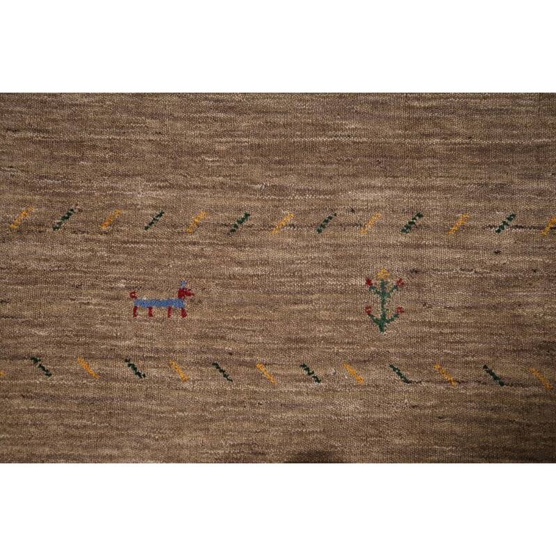Brown Tribal Gabbeh Area Rug Handmade Wool Carpet - 8'0"x 9'8"