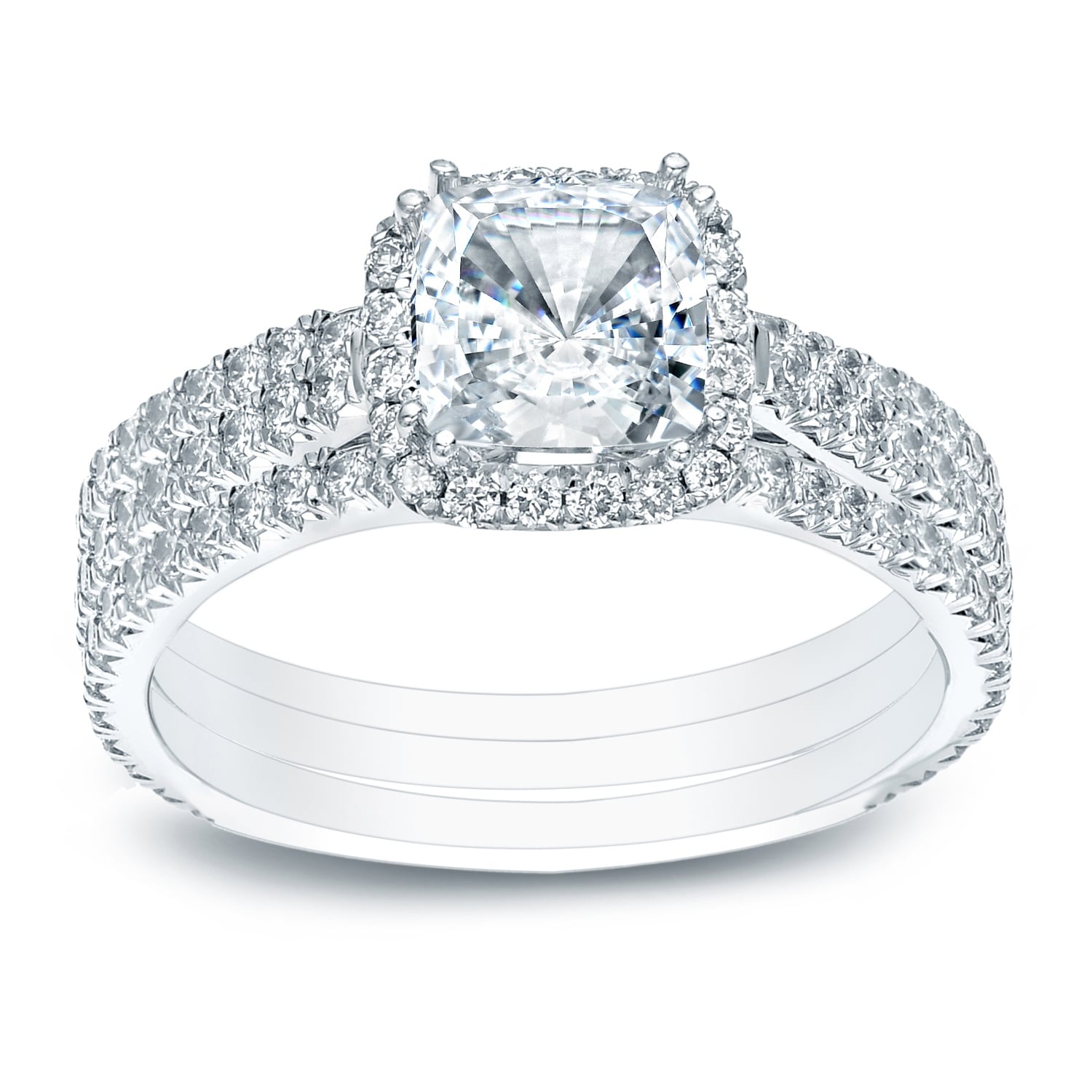Auriya 2 2/5ctw Cushion-cut Halo Diamond Engagement Ring 3pc Set 14k Gold