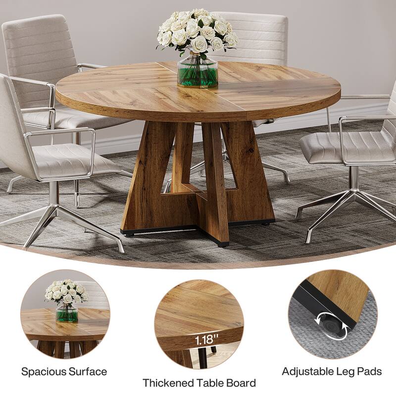 47-inch Round Conference Table for 4-6 People, Wooden Meeting Room Table