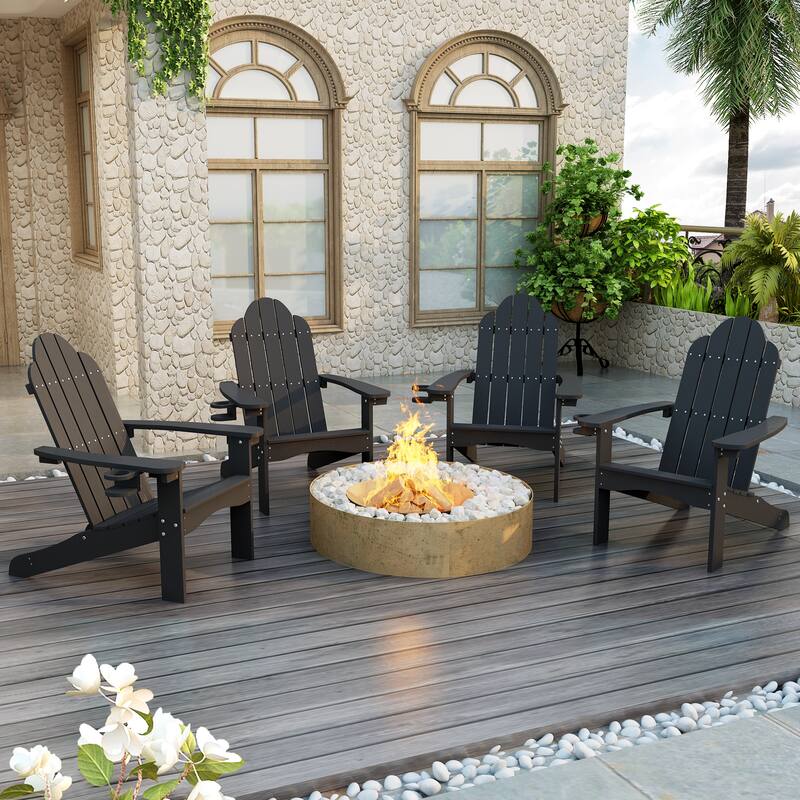 Plastic Poly Weather Resistant Outdoor Adirondack Chair Set of 4 Patio Classic Adirondack Chairs with Cup Holder - Black
