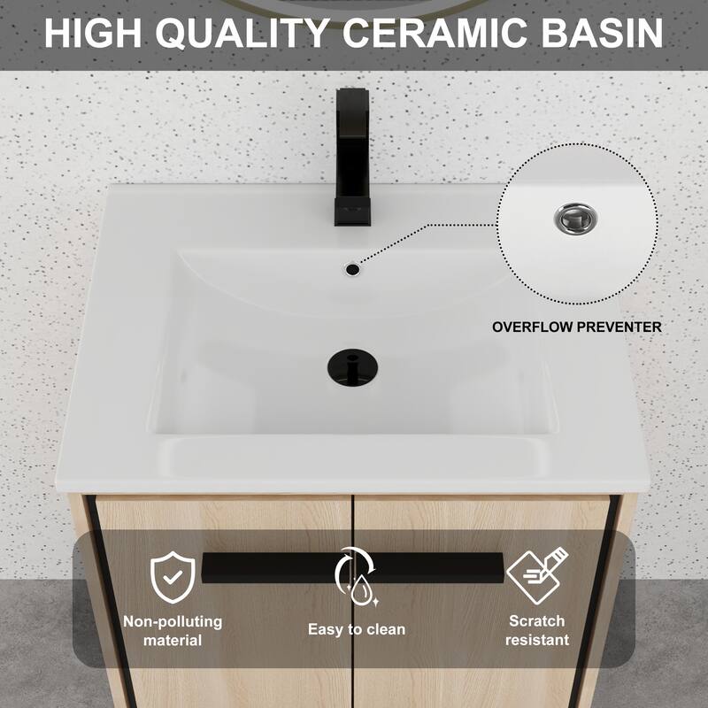 BNK 24/30 inch Freestanding Single Sink Bathroom Vanity with Soft Close Door and 1 adjustable shelf