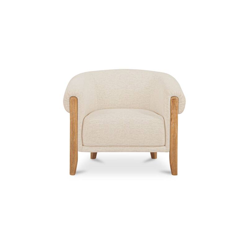 NADAAL STUDIOS Neris Accent Chair, Tub Style with Fold-Over Back and Wire-Brushed Wood Legs, Oat - Oat