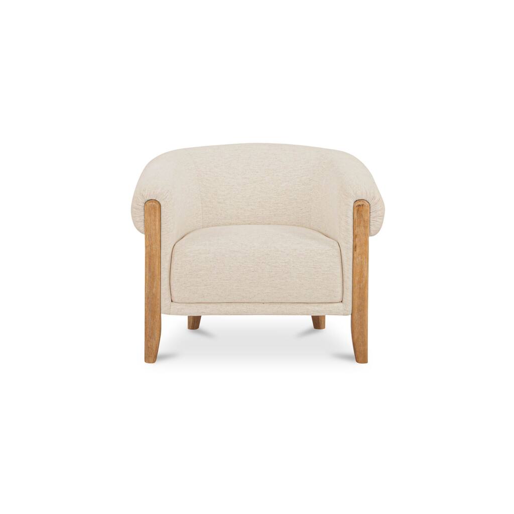 NADAAL STUDIOS Neris Accent Chair, Tub Style with Fold-Over Back and Wire-Brushed Wood Legs, Oat