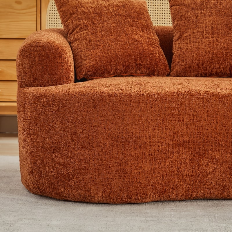 Curved Loveseat 2-Seater Sofa Couch, Minimalist Orange Sleeper Sofa Couch with Pillows for Living Room