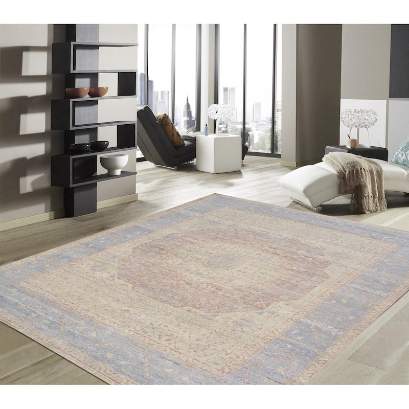 Pasargad Home Oushak Hand-Knotted Rust/L. Blue Wool Area Rug