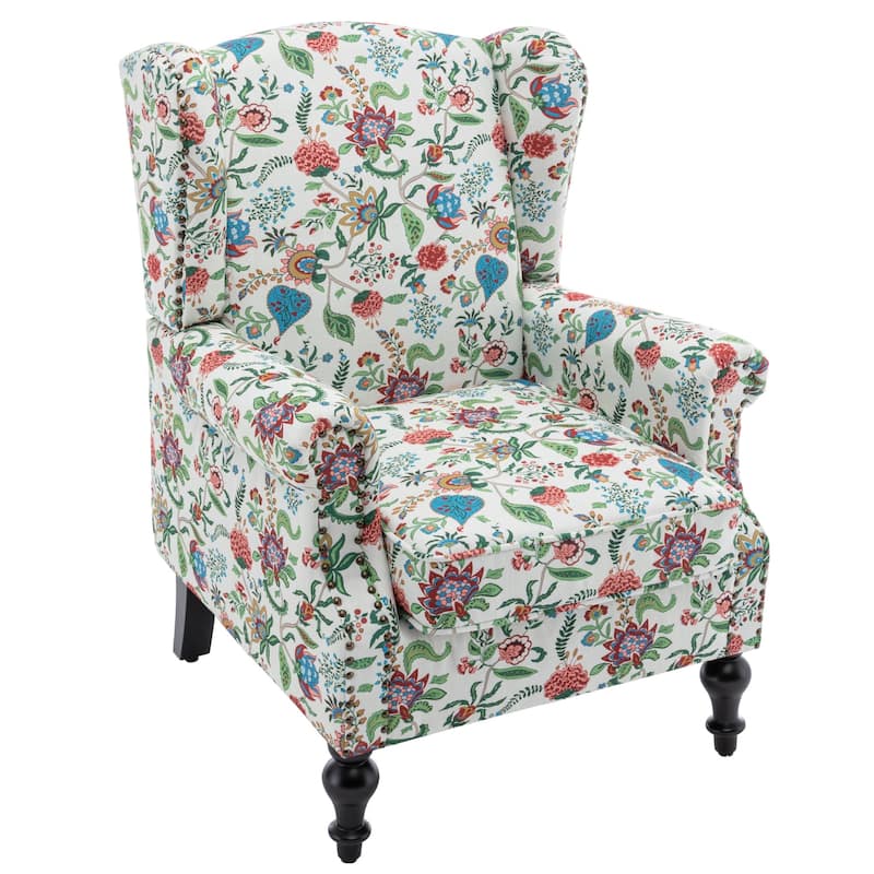 HOMYKA 29'' Wide Floral Pattern Wingback Accent Armchair with Nailhead Trim
