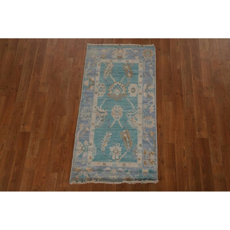 Traditional Oushak Turkish Oriental Rug Wool Hand-knotted Foyer Carpet - 2'0" x 4'0"
