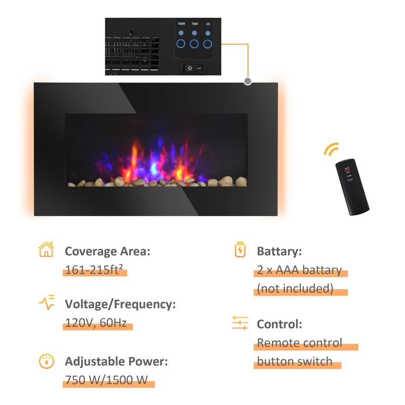 HOMCOM Electric Fireplace Wall-Mounted