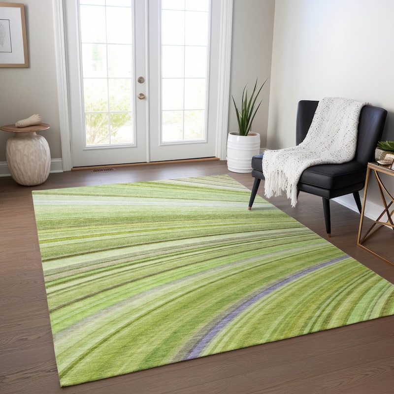 Machine Washable Indoor/ Outdoor Chantille Modern Burst Rug - Aloe - 2'6" x 3'10"