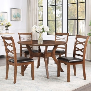 Fridley 5-Piece Solid Wood Round table Dining Set with 4 Chairs For 4 ...