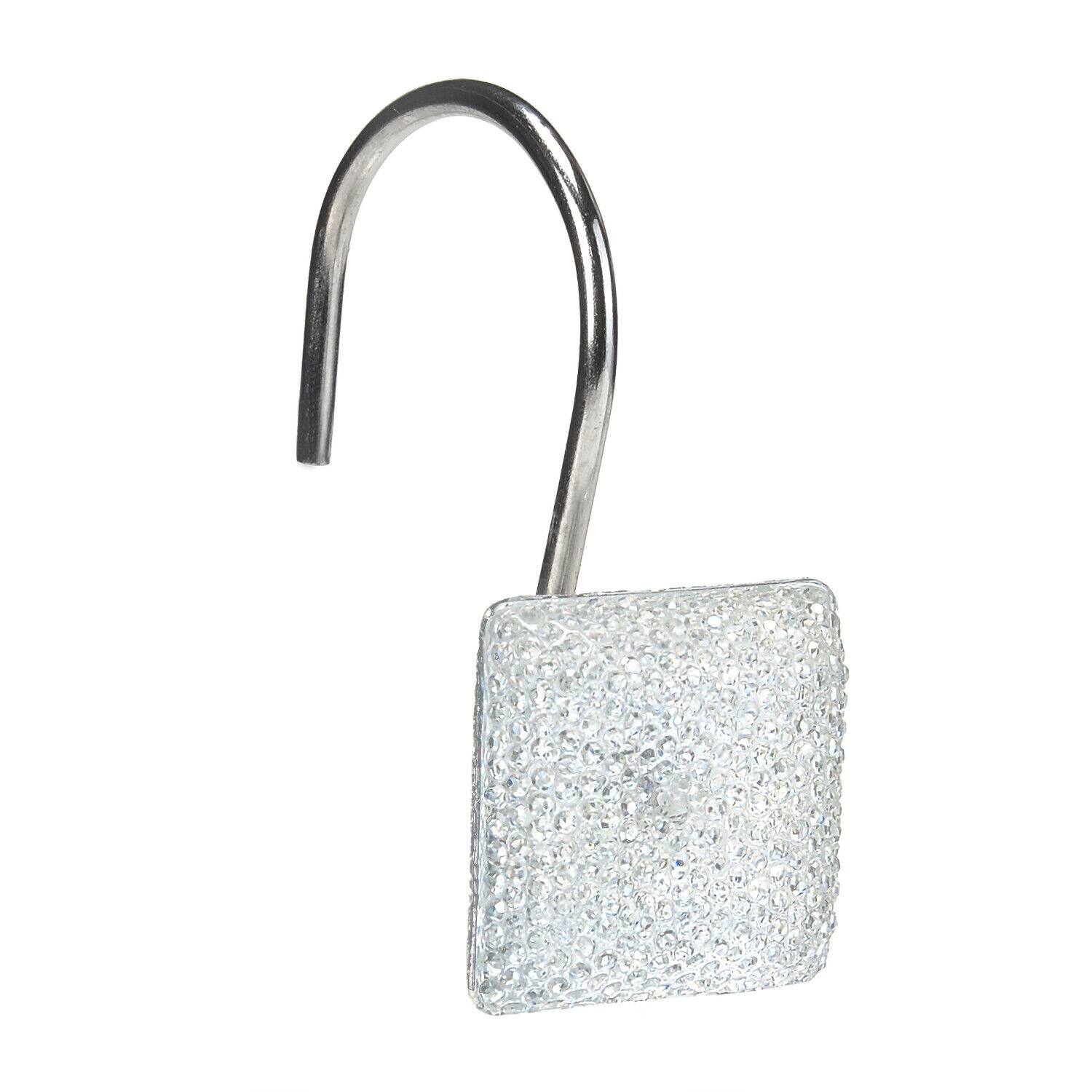 12Pcs Crystal Diamond Shower Curtain Hooks Silver On Sale Bed