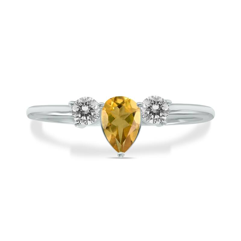 Marquee Jewels 1/2 Carat TW Pear Shape Citrine and Diamond Ring in 10K White Gold