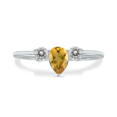 Marquee Jewels 1/2 Carat TW Pear Shape Citrine and Diamond Ring in 10K White Gold