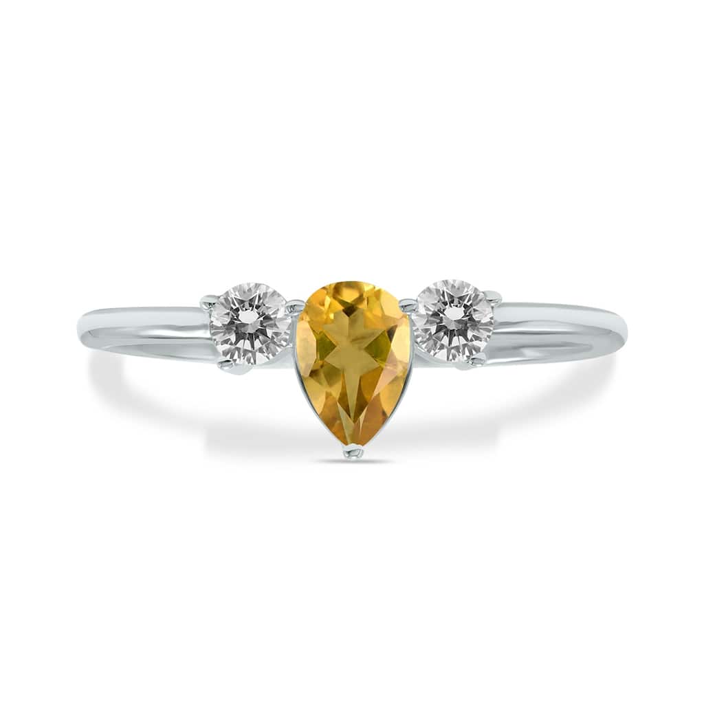 Marquee Jewels 1/2 Carat TW Pear Shape Citrine and Diamond Ring in 10K White Gold