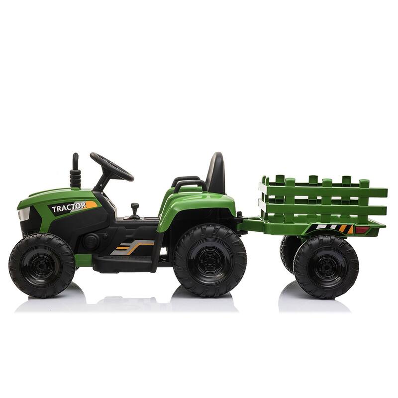 Children's Tractor with Removable Trailer, Ride on Truck Car with LED, Realistic Electric Carriage with Safety Belt