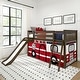 preview thumbnail 11 of 15, Twin Over Twin Low Bunk Bed with Slide & Firetruck Curtain Clay