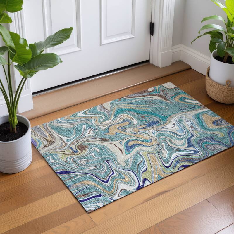 Machine Washable Indoor/ Outdoor Contemproary Fusion Chantille Rug