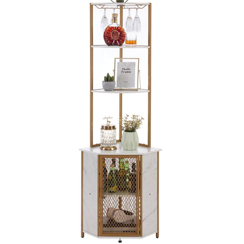 VECELO 5-Tier Corner Cabinet, Tall Storage Shelf, Bookshelf Display Shelves Rack for Living Room, Kitchen, Balcony, Small Space