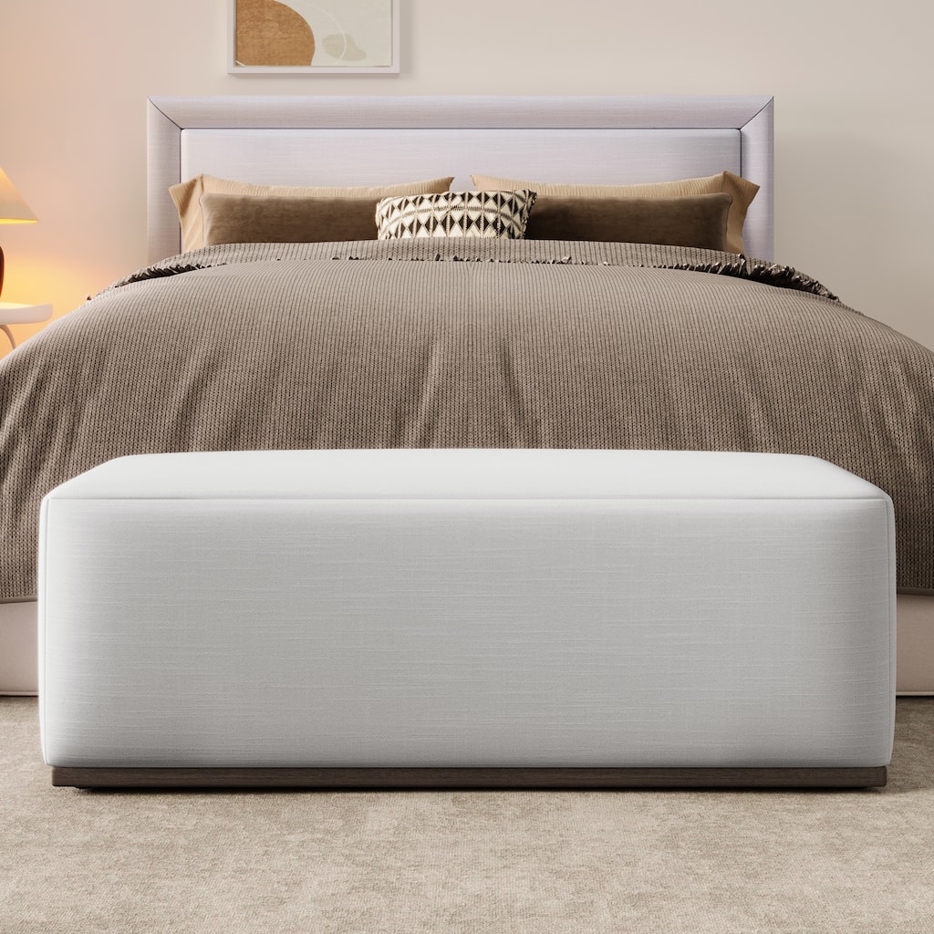 Christopher Knight Home-Micky Linen and Rubber Wood Ottoman