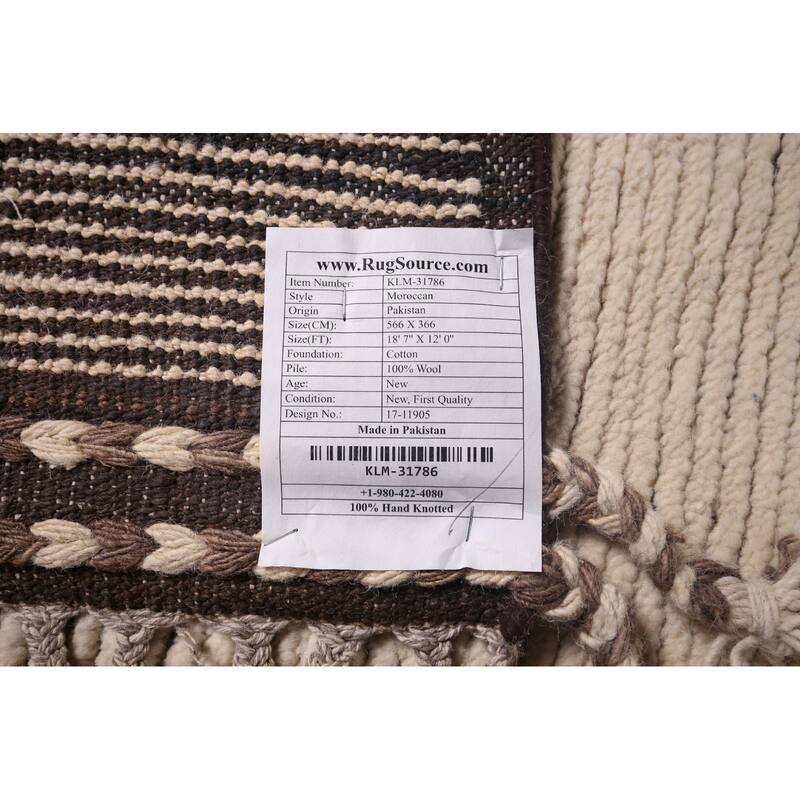 Ivory Moroccan Oriental Large Area Rug Hand-Knotted Wool Carpet - 12'0"x 18'7"