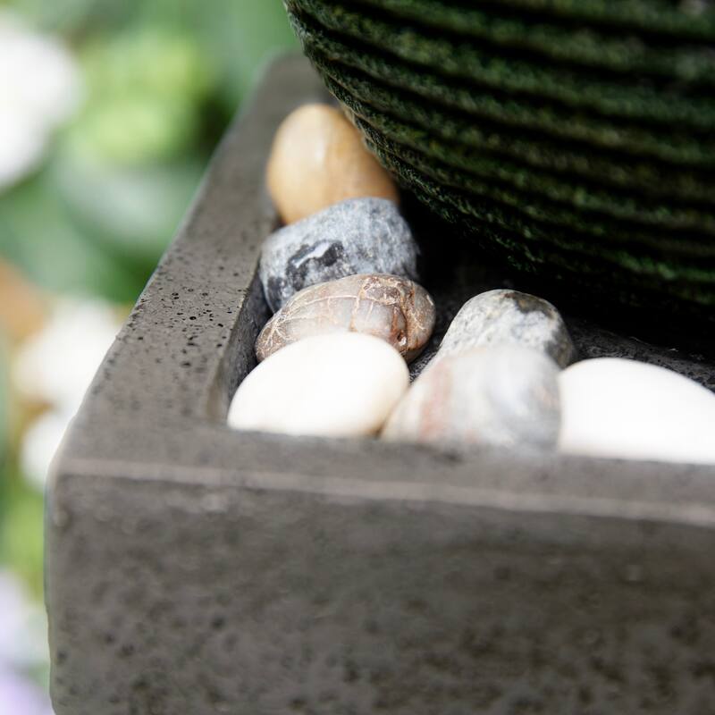Glitzhome Modern Geometric Oversized Pedestal Sphere Polyresin Outdoor Floor Fountain with Pebbles