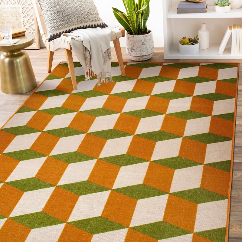 Contemporary Geometric Flatweave Indoor/Outdoor Area Rug