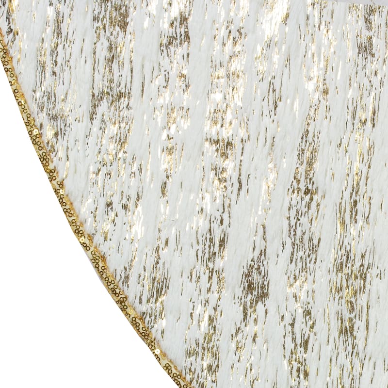 48" Cream and Gold Wood Grain Pattern and Faux Fur Christmas Tree Skirt - 48