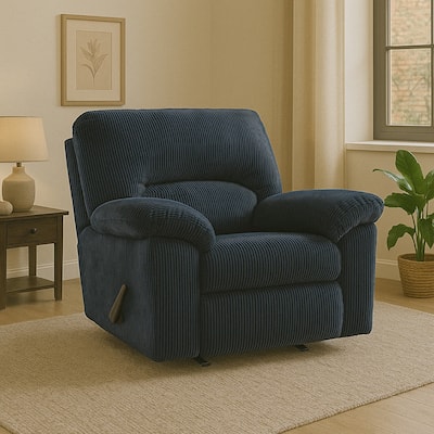 Simy Rocker Recliner Chair, Pillow Top Arms, Dark Navy Blue Corduroy