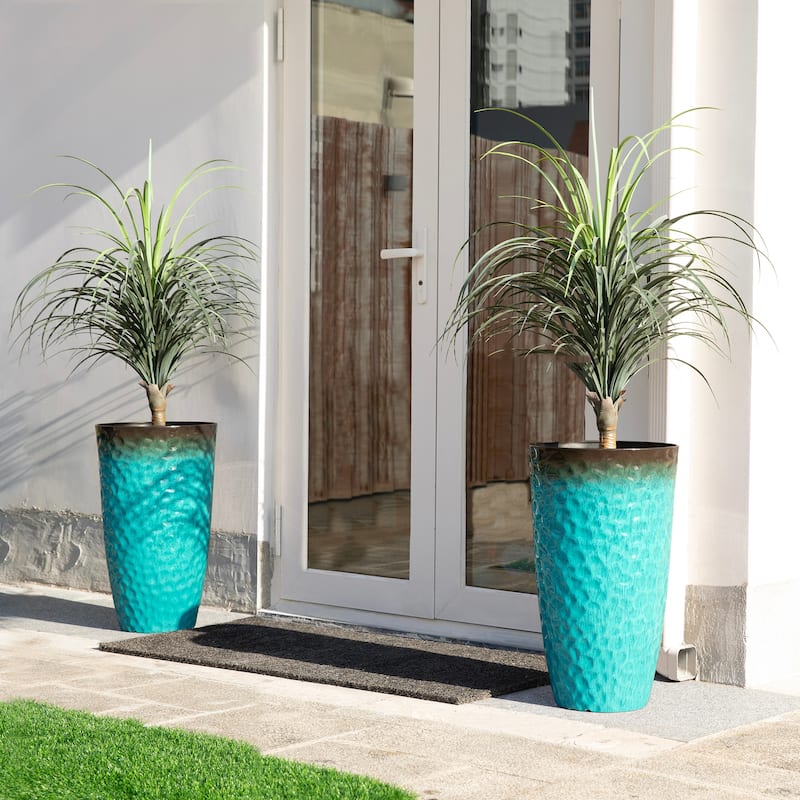 Glitzhome 23.75"H Set of 2 Oversized Tall Planter Honeycomb Textured Gradient Blue/Green/Red Flower Pots for Indoor Outdoor