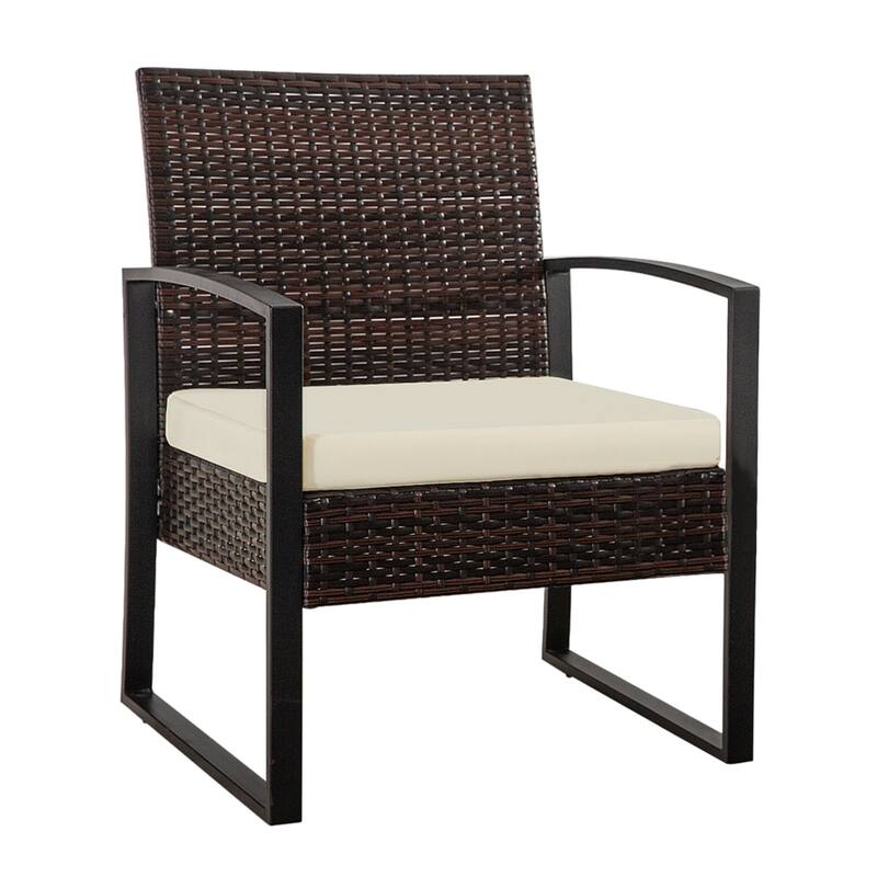3-Pieces Wicker Patio Conversation Set Outdoor Chairs with Cushions